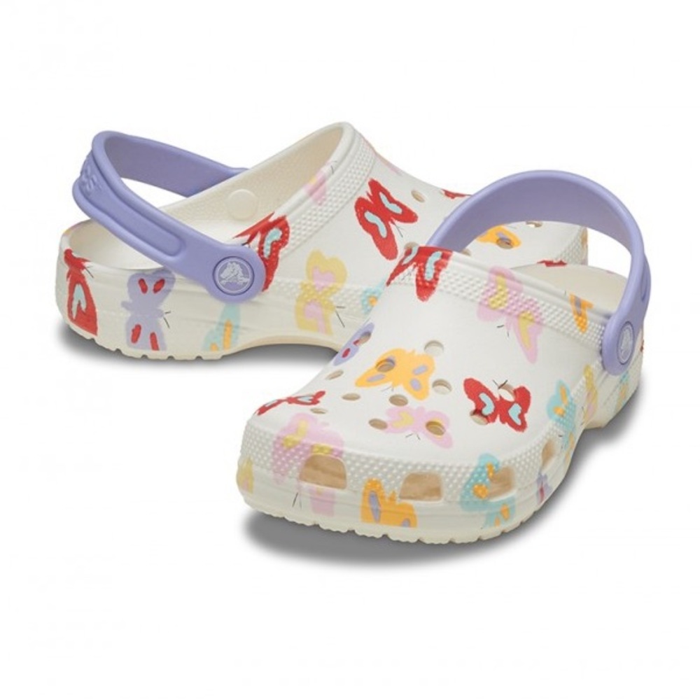 CROCS White and Purple Sandals with Perforated Design